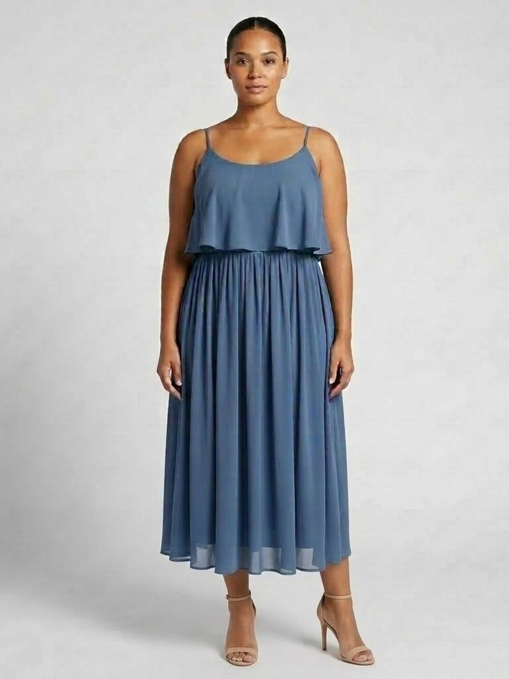 Revelry Layla Chiffon Dress Romantic Blue Midi Bridesmaid Boho Formal 20 - Picture 2 of 6